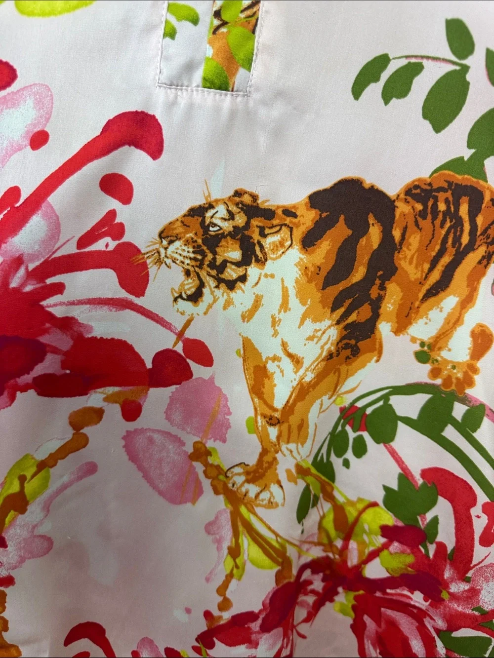 Natori Pajama Top Tiger Lily Floral Print Sz L